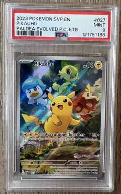 2023 POKEMON PALDEA EVOLVED POKEMON CENTER ETB PROMO SVP #027 PIKACHU PSA 9 - Image 1