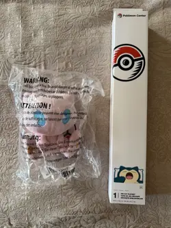 Pokemon Center Exclusive Yawning Snorlax on Pillow Die-Cut Playmat W/Mew Plush - Image 1