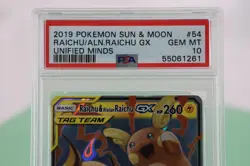 PSA 10 Gem Mint 2019 Pokemon Raichu & Alolan Raichu GX 54/236 Unified Minds - Image 2
