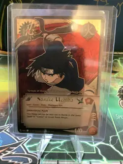 Naruto CCG Sasuke Uchiha holo super rare collectible card near mint or better - Image 3