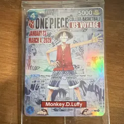 One Piece Monkey D. Luffy US Voyage College Basketball Promo Card. SEALED - Image 3