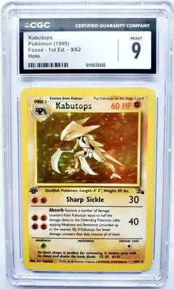 1999 POKEMON FOSSIL 1ST EDITION #9 KABUTOPS-HOLO CGC 9 #9 PSA MINT - Image 1