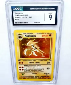 1999 POKEMON FOSSIL 1ST EDITION #9 KABUTOPS-HOLO CGC 9 #9 PSA MINT - Image 3