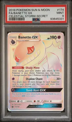 2018 POKEMON SUN & MOON CELESTIAL STORM 174 FULL ART/BANETTE GX SECRET PSA 9 - Image 1