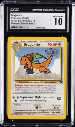 1999 POKEMON BLACK STAR PROMOS - MEWTWO STRIKES BACK DRAGONITE CGC 10 GEM MINT - Image 1