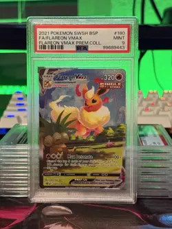 Pokemon Flareon VMAX Promo Holo Single Strike Card SWSH180 PSA 9 EN - Image 1