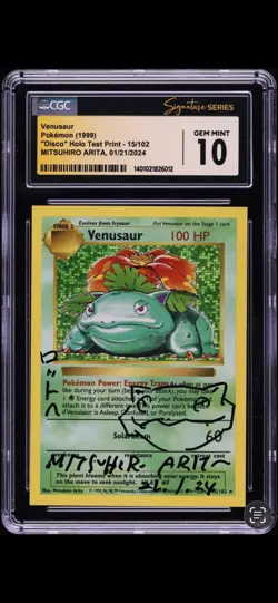 1999 Pokemon Shadowless Disco Holo Test Square Cut Venusaur CGC 10 Signature - Image 1
