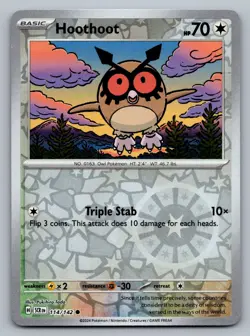Pokemon TCG SV07: Stellar Crown Hoothoot 114/142 Reverse Holo - Image 1