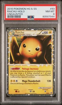2010 POKEMON UNDAUNTED RAICHU PRIME #83 ULTRA RARE PSA 8 NM-MINT #80587944 - Image 1