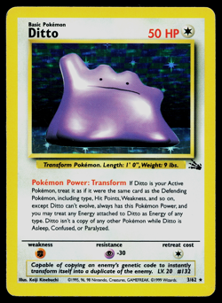 Pokemon Card Ditto Fossil 3/62 Holo Rare - Australian RED LOGO ULTRA RARE GLOSSY - Image 1