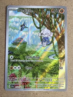 Pokemon TCG Meditite Card Stellar Crown Illustration, Rare Holo, 153/142 - Image 1