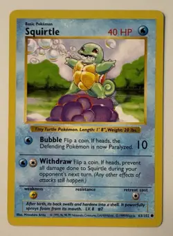 Squirtle 063/102 Base Set Shadowless Unlimited Pokemon TCG Card Lp - Image 1