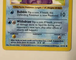 Squirtle 063/102 Base Set Shadowless Unlimited Pokemon TCG Card Lp - Image 2