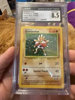 Pokemon TCG Hitmonchan Base Set Holo Unlimited Rare Card 7/102 CGC 8.5 - Image 1