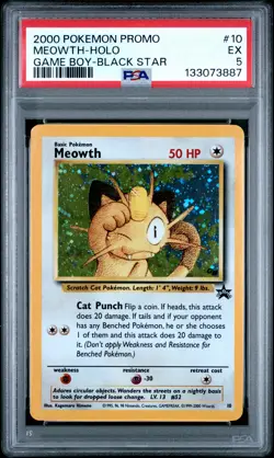2000 POKEMON PROMO BLACK STAR GAME BOY #10 MEOWTH-HOLO PSA 5 - Image 1