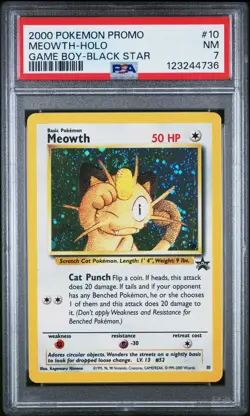 2000 POKEMON PROMO BLACK STAR GAME BOY #10 MEOWTH-HOLO PSA 7 - Image 1