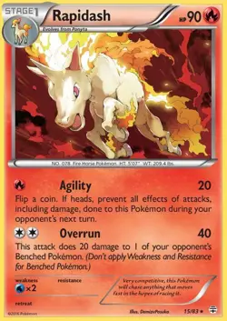 Heavily Played, English Pokemon Regular Rapidash - 15/83 - Rare XY - Generations - Image 1