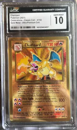 CGC 10 Charizard 4/102 Pokemon Celebrations Gold Metal UPC 2021 - Image 1