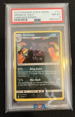 2019 POKEMON SUN AND MOON - GRENINJA HOLO - UNBROKEN BONDS - PSA 8 - Image 1