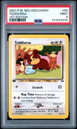 2001 POKEMON NEO DISCOVERY 1ST EDITION #65 TEDDIURSA PSA 9 - Image 1