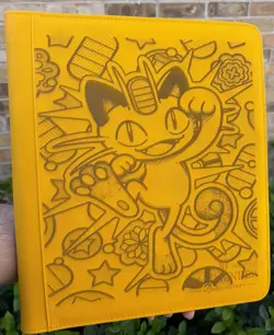pokemon Laser Engraved 9 Pocket Meowth Top Loader Binder (Made To Order) - Image 1