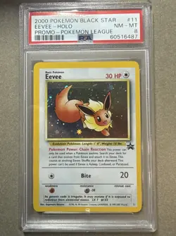 PSA 8 NEAR MINT: 2000 Eevee 11/53 Wotc Promo Holo Pokemon League Black Star - Image 1