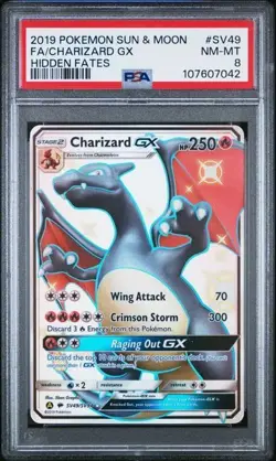 2019 POKEMON SUN & MOON HIDDEN FATES #SV49 FULL ART/CHARIZARD GX PSA 8 - Image 1