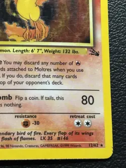 Moltres 12/62 Fossil Holo Pokemon TCG MP - Image 5
