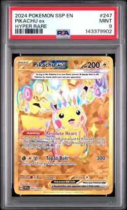 PSA 9 Pikachu EX 247/191 Pokemon Surging Sparks Gold Hyper Rare - Image 1