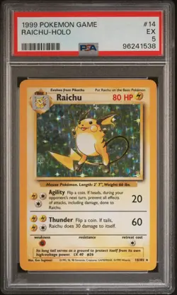 1999 Pokemon Game Holo Rare Raichu 14/102 PSA 5 - Image 1
