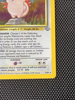 Pokemon TCG Clefable Jungle 1/64 Holo Unlimited Holo Rare Vintage Pokemon LP/NM - Image 4