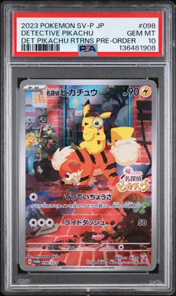2023 POKEMON JAPANESE SV-P PROMO #098 DETECTIVE PIKACHU PSA 10 - Image 1
