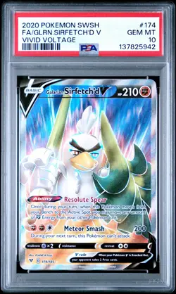 2020 POKEMON SWORD & SHIELD VIVID VOLTAGE FULL ART/GALARIAN SIRFETCH'D V PSA 10 - Image 1