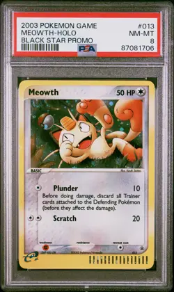 2003 Pokemon Black Star Promo #013 Meowth-Holo Black Star Promo PSA 8 - Image 1