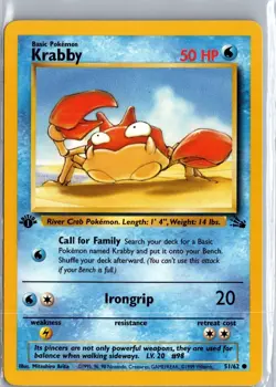 Krabby 51/62 Common Fossil Pokemon 1st Edition Near Mint - Image 1