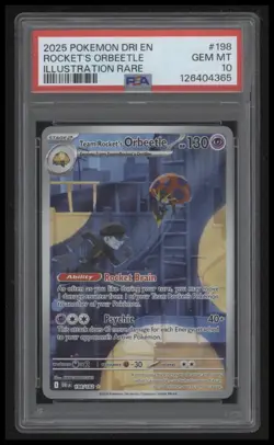 2025 Pokemon Team Rockets Orbeetle 198/182 - Sv10: Destined Rivals Holo (PSA 10) - Image 1
