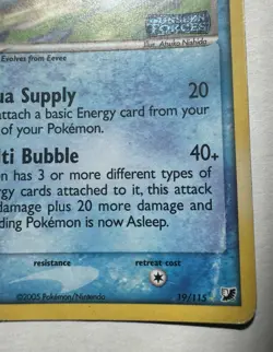 2005 Vaporeon 19/115 Ex Unseen Forces Reverse Holo Stamped Rare LP Pokemon TCG - Image 4