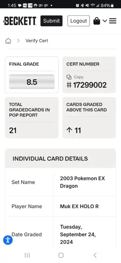 2003 Pokemon EX Dragon Muk EX-Holo 96/97 BGS 8.5 - Image 3
