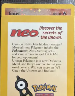Pokemon TCG: Sealed 2001 Entei Reverse Holo Neo Discovery Black Star Movie Promo - Image 5