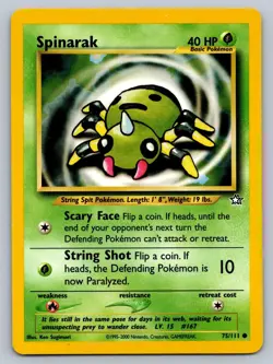 Spinarak 75/111 Common Neo Genesis Pokemon Unlimited Lightly Played - Image 1