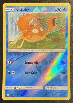 Krabby Reverse Holo Common 46/214 Pokemon TCG Sun & Moon Unbroken Bonds NM - Image 1