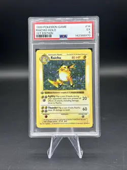 1999 Pokemon Base Set 1st Edition Shadowless Holo Raichu #14 EX PSA 5 - Image 1