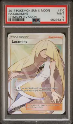 2017 Pokemon Sun & Moon Crimson Invasion 110 Lusamine Full Art PSA 9 - Image 1