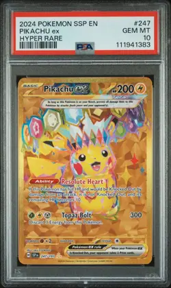 PSA 10 Pikachu Gold Hyper Rare EX 247/191 Surging Sparks SIR Pokemon Card 2024 - Image 1