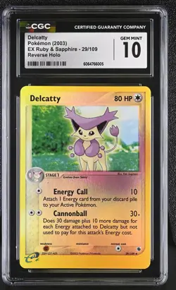 CGC 10 GEM MINT Delcatty EX Ruby & Sapphire 29/109 Reverse Holo Pokemon Card - Image 1