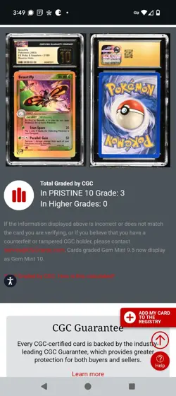 (POP 3) CGC 10 PRISTINE Beautifly 2/109 Reverse Holo EX Ruby & Sapphire Pokemon - Image 5