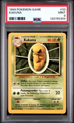 1999 POKEMON BASE SET UNLIMITED #33 KAKUNA PSA 9 - Image 1
