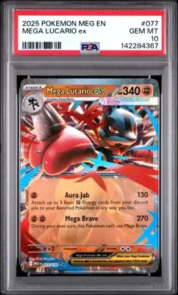 Mega Lucario EX 077/132 PSA 10 GEM MINT 2025 Pokemon MEG EN Mega Evolution - Image 1
