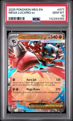 Mega Lucario EX 077/132 PSA 10 GEM MINT 2025 Pokemon MEG EN Mega Evolution - Image 3
