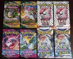 8x Pokemon 2 Evolving Skies, 2 151, 2 Fusion Strike, 2 B Stars Sealed Pack Lot 820650808777 - Image 1